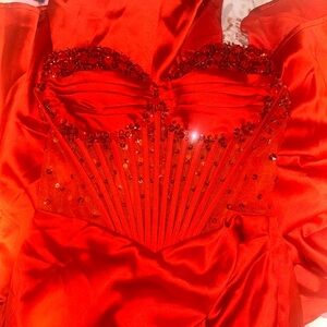 Elegant Red Strapless Prom Dress